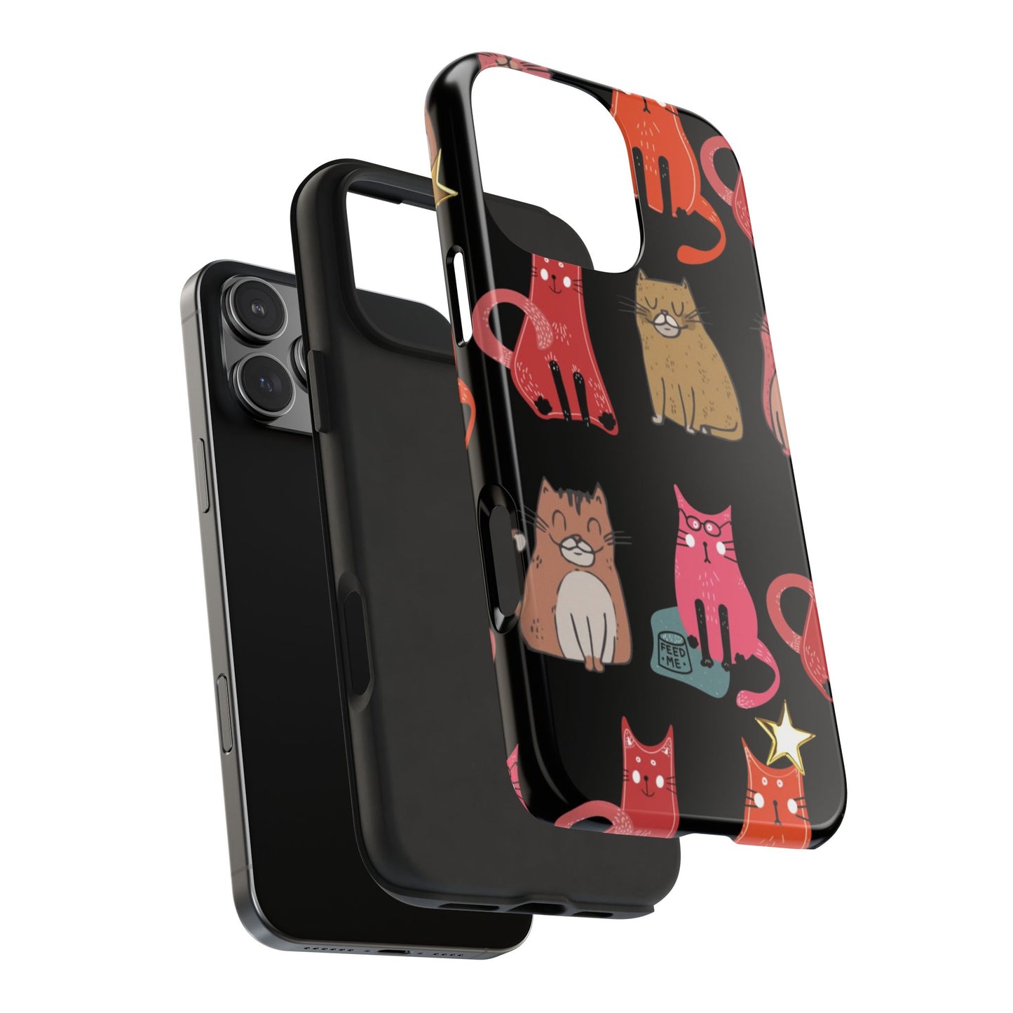 Starry Black Cats Tough Phone Case — Protective iPhone Case with Celestial Cat Pattern
