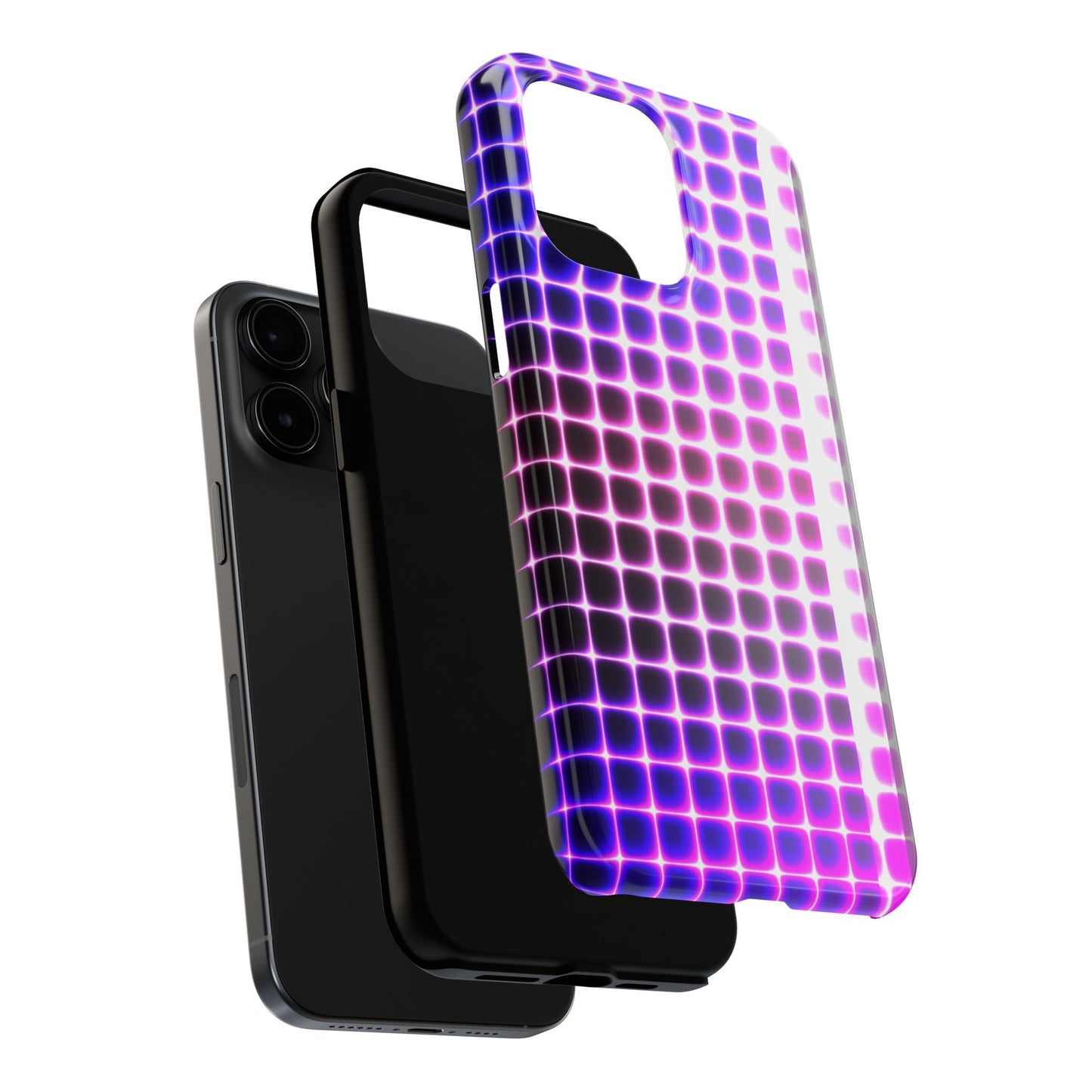 Purple Neon Grid Tough Phone Case — Retro Disco Pixel Pattern