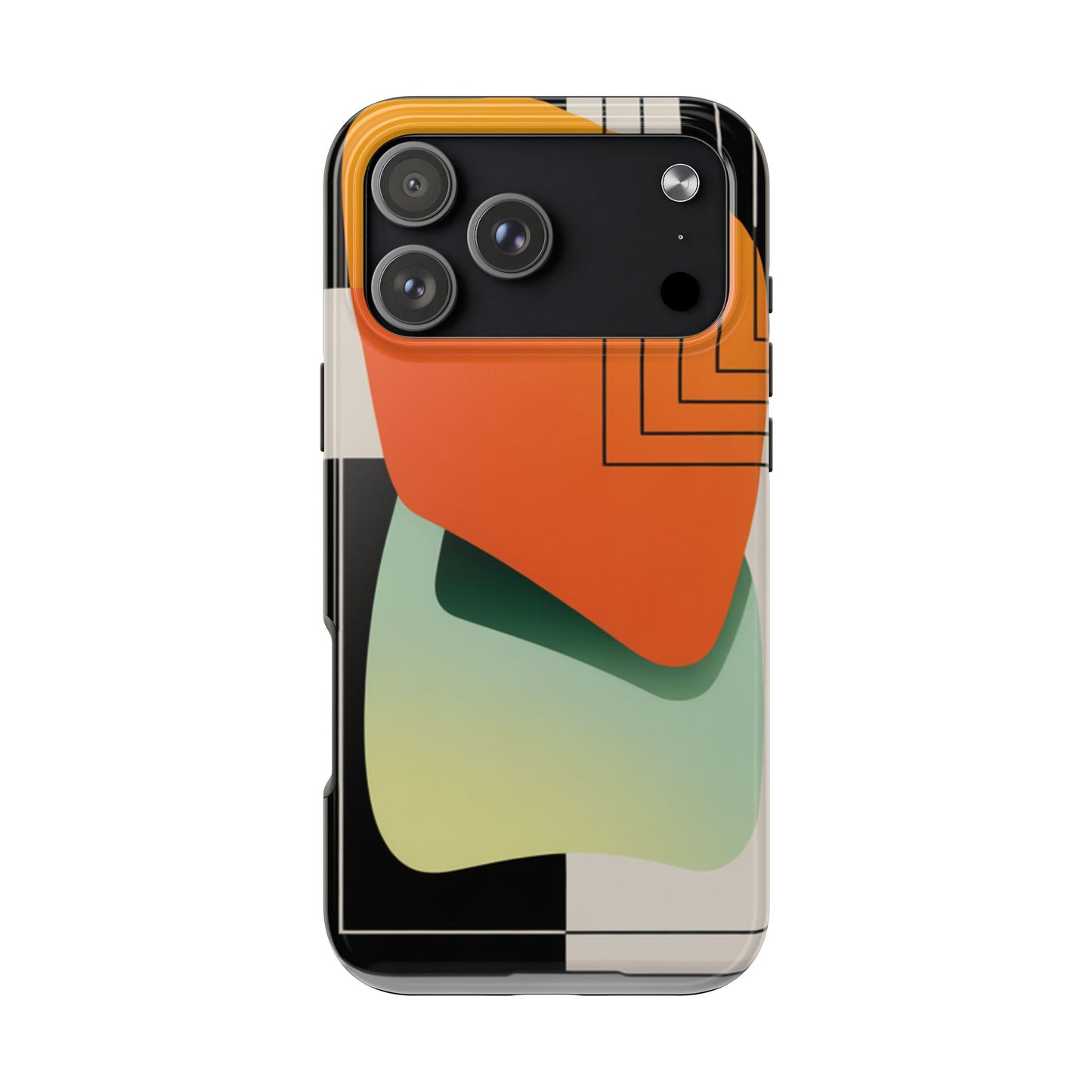 Abstract Geometric Tough Phone Case — Bold Orange & Green Modern Design