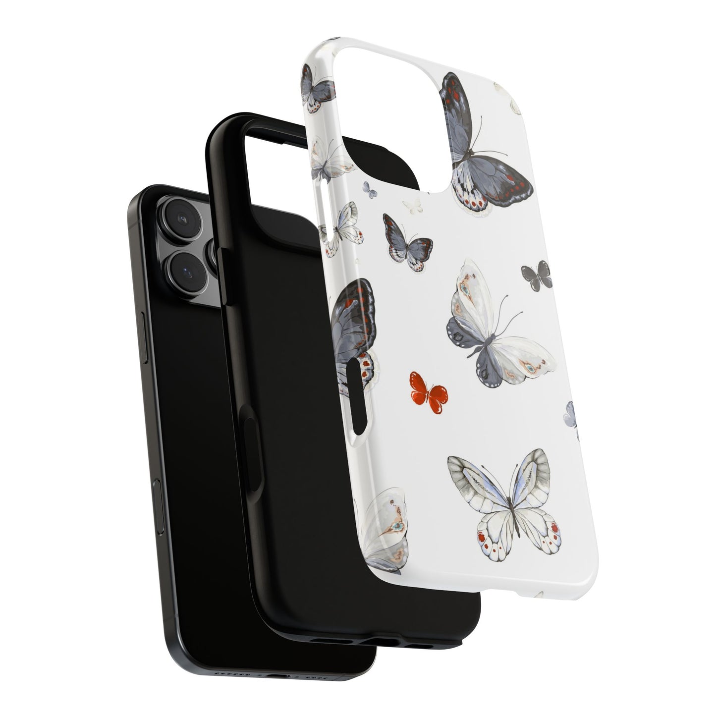 Butterfly Pattern Tough Phone Case — Delicate Gray & White Butterflies