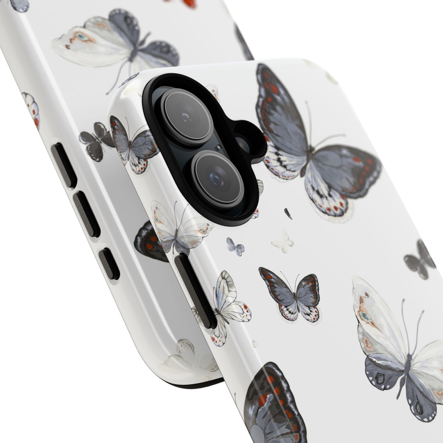 Butterfly Pattern Tough Phone Case — Delicate Gray & White Butterflies