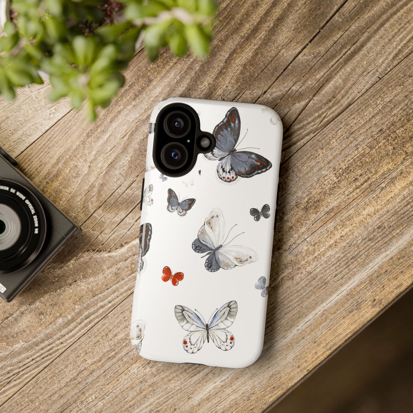 Butterfly Pattern Tough Phone Case — Delicate Gray & White Butterflies